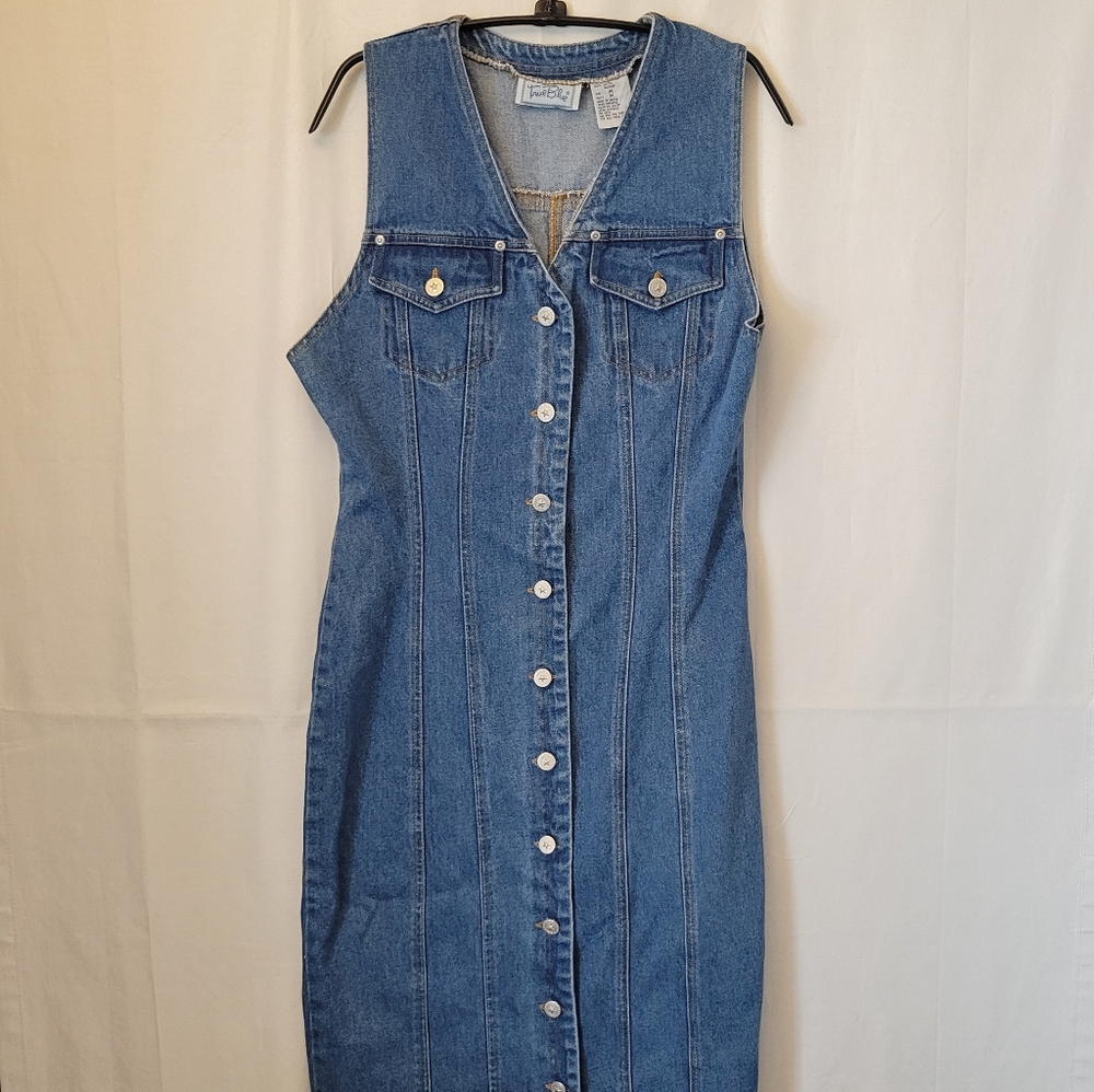 TRUE BLUE Denim Blue Jean Maxi Dress Vintage 90s y2k Western 100% Cotton Size M - Picture 6 of 15